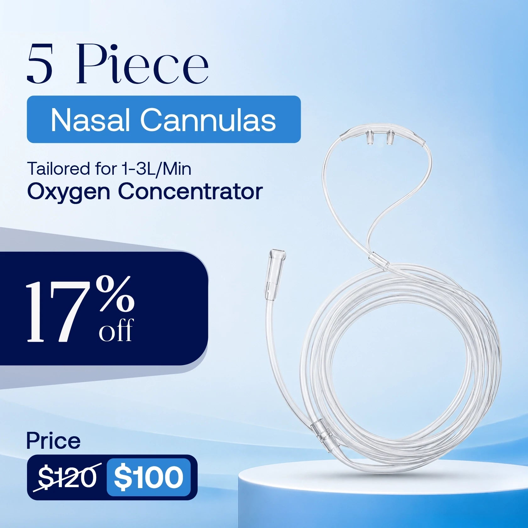5 Pieces Nasal Cannulas For 1-3L/Min Portable Oxygen Concentrator | Soft PVC Tubing