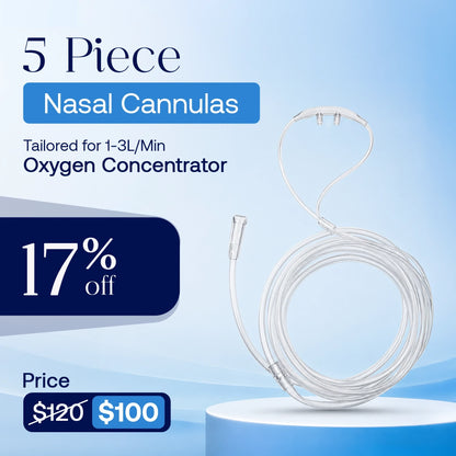 5 Pieces Nasal Cannulas For 1-3L/Min Portable Oxygen Concentrator | Soft PVC Tubing