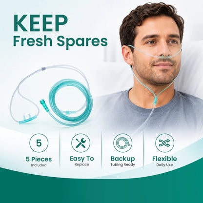 5 Pieces Nasal Cannulas For 1-7L/Min Portable Oxygen Concentrator | 2M Flexible PVC Tubing